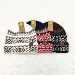 C.C Aztec Pattern Cuff Beanie for Adults, Winter Hats, Premium Hat, Warm Beanies